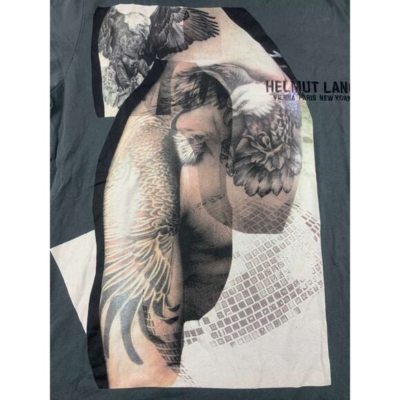 Helmut Lang T Shirt Men M Gray 100% Cotton Embroider Short Sleeve Eagle Graphic - Picture 5 of 9
